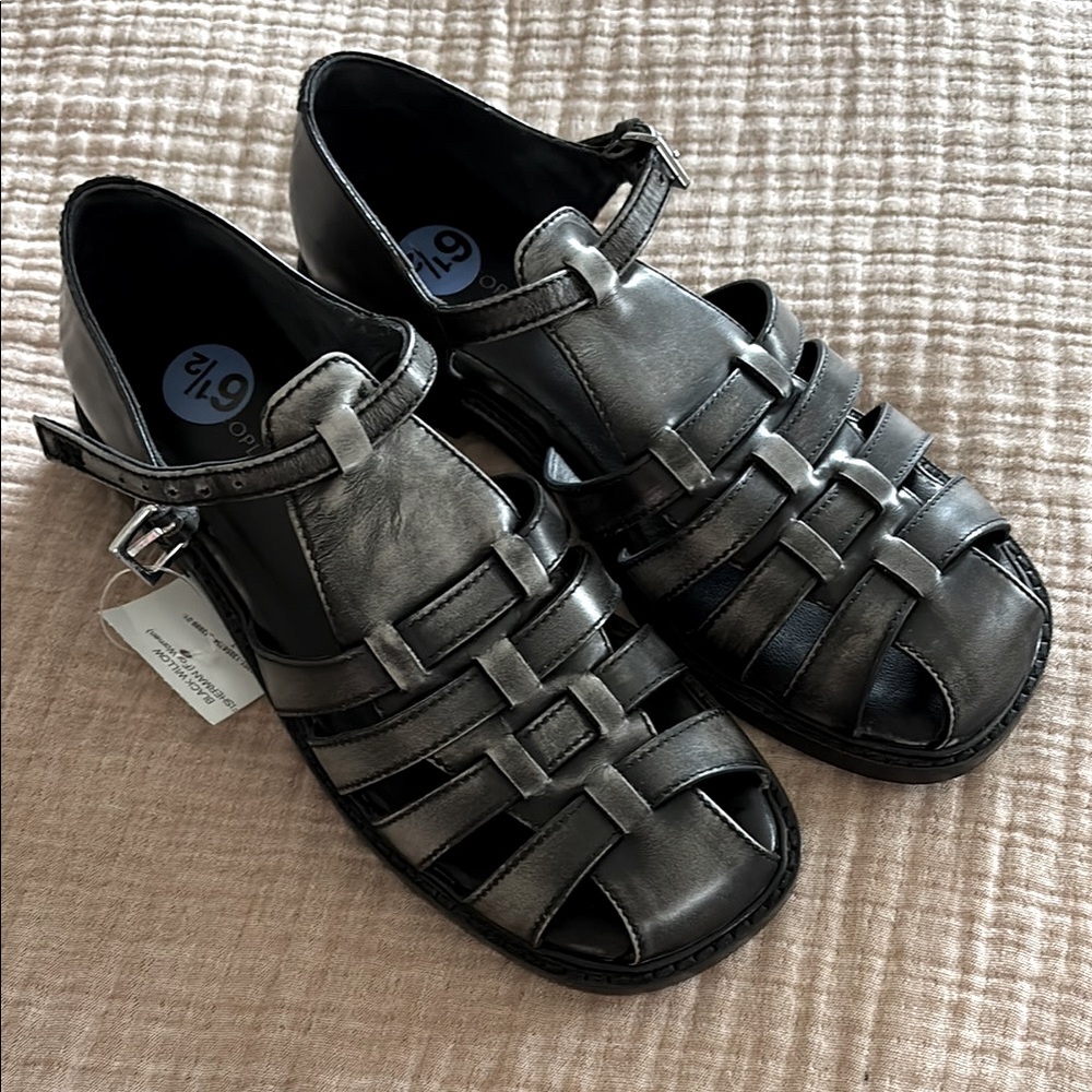 Classic Black Leather Fisherman Sandals with Ankle Strap